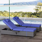 COZONY Set di 2 Sedie a Sdraio da Giardino, Lettini Prendisole da Esterno in Rattan con Schienale Reclinabile Regolabile e Cuscini