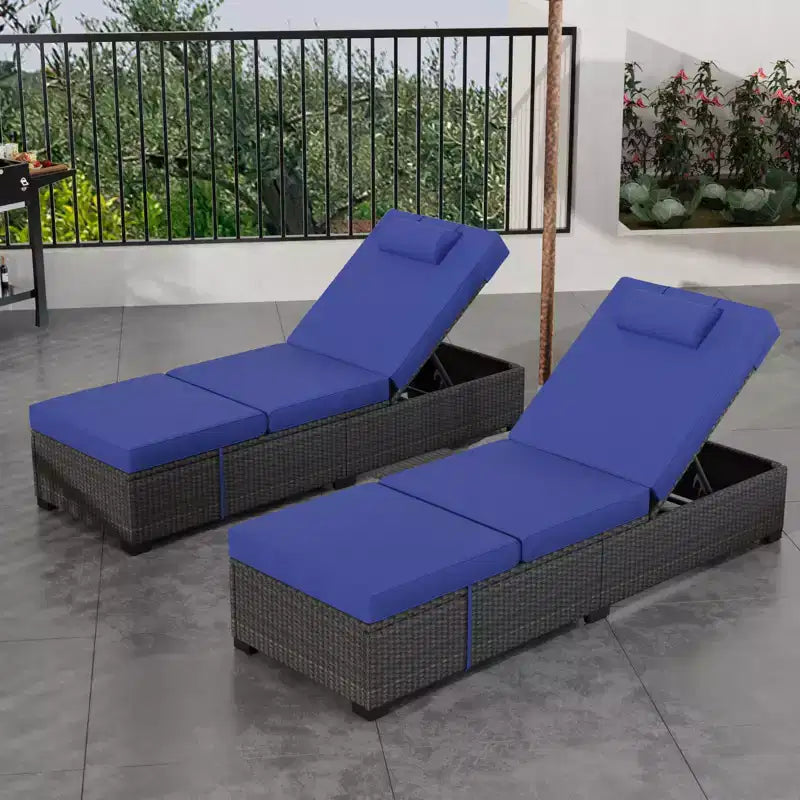 COZONY Set di 2 Sedie a Sdraio da Giardino, Lettini Prendisole da Esterno in Rattan con Schienale Reclinabile Regolabile e Cuscini