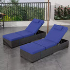 COZONY Set di 2 Sedie a Sdraio da Giardino, Lettini Prendisole da Esterno in Rattan con Schienale Reclinabile Regolabile e Cuscini