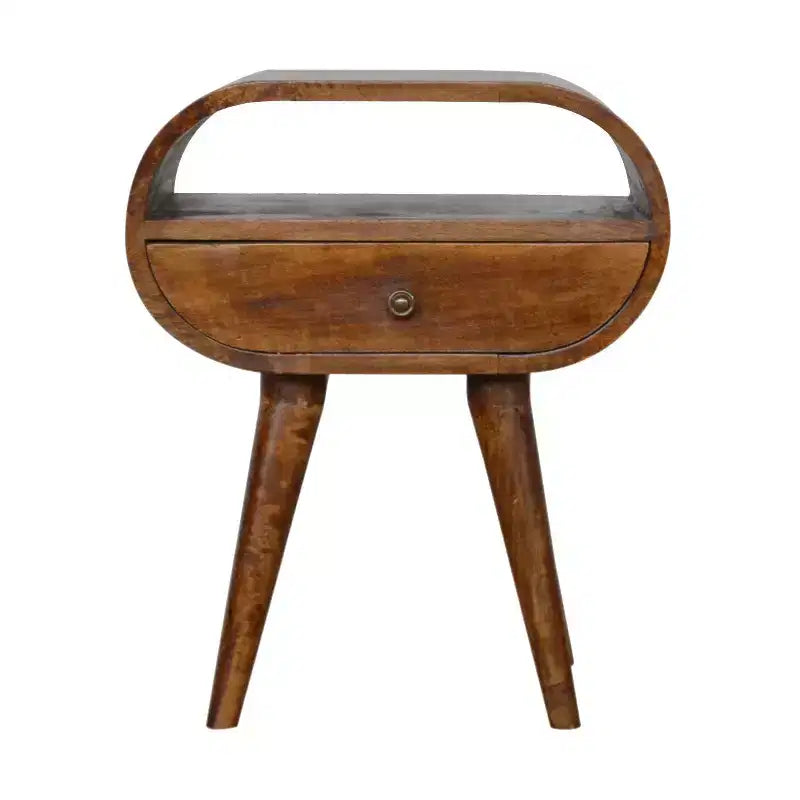 Open-Frame Round Nightstand - Premium Solid Chestnut Wood