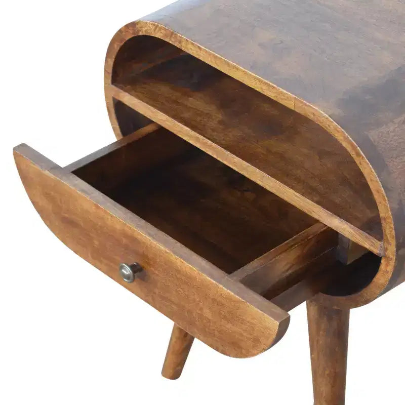 Open-Frame Round Nightstand - Premium Solid Chestnut Wood