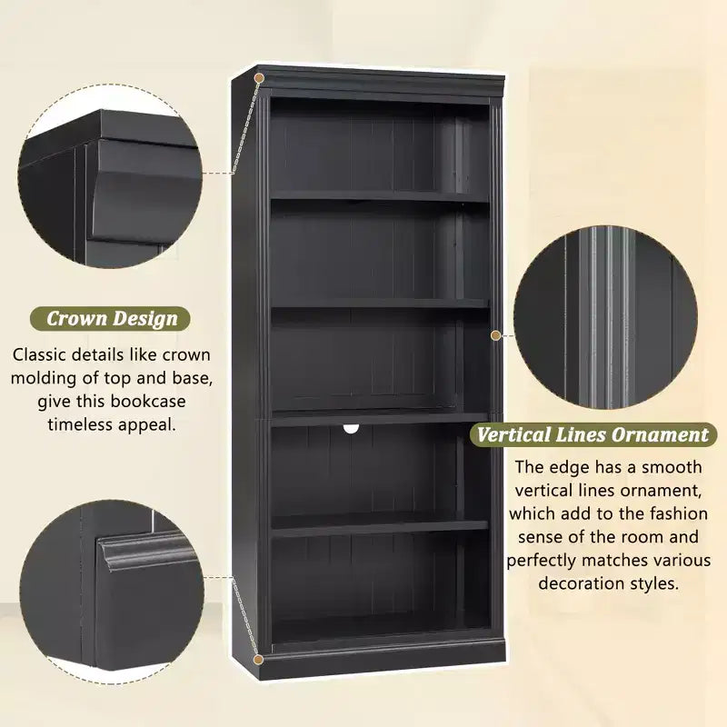 Polibi Tall LED Bookcase with Adjustable Shelves & USB Light Strip