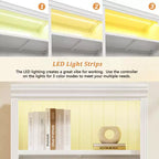 Polibi Tall LED Bookcase with Adjustable Shelves & USB Light Strip
