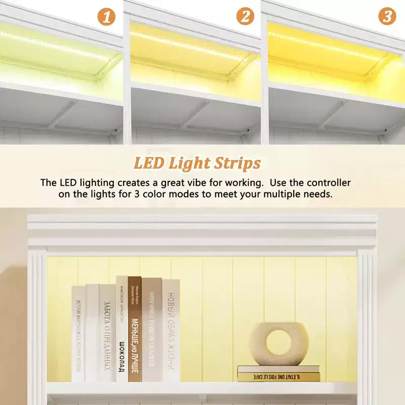 Polibi Tall LED Bookcase with Adjustable Shelves & USB Light Strip