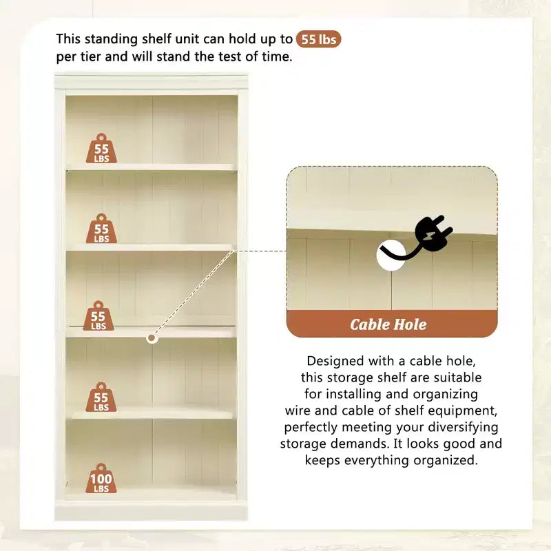 Polibi Tall LED Bookcase with Adjustable Shelves & USB Light Strip