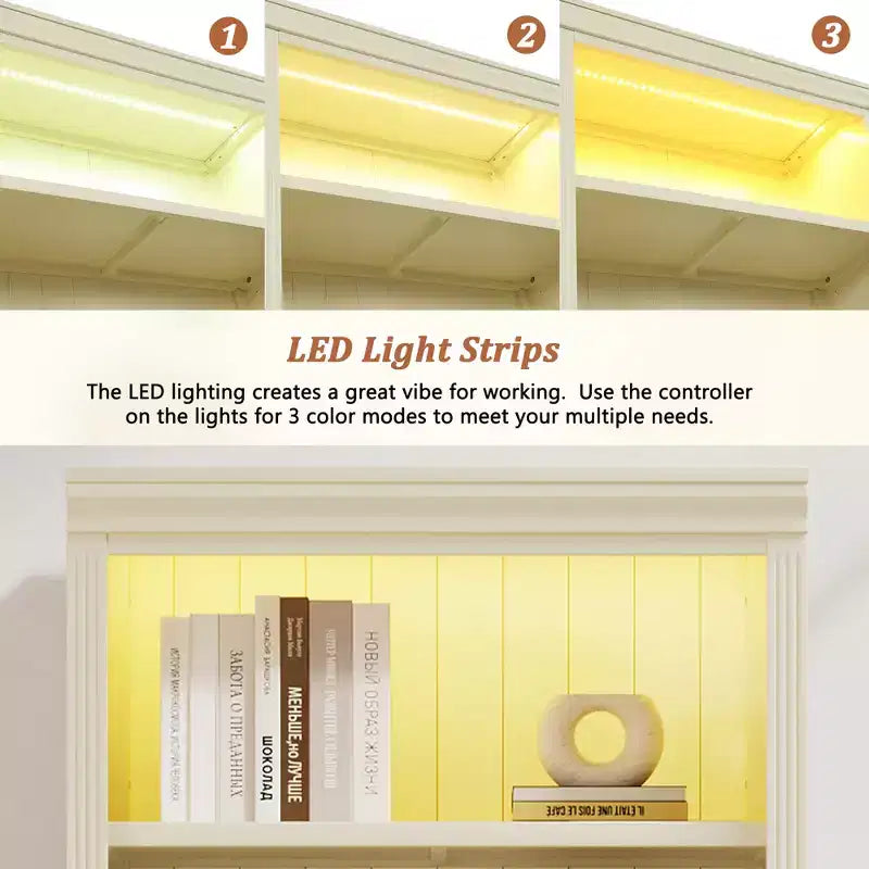 Polibi Tall LED Bookcase with Adjustable Shelves & USB Light Strip