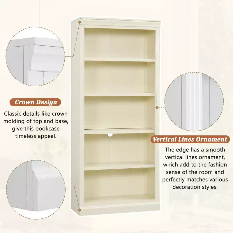 Polibi Tall LED Bookcase with Adjustable Shelves & USB Light Strip