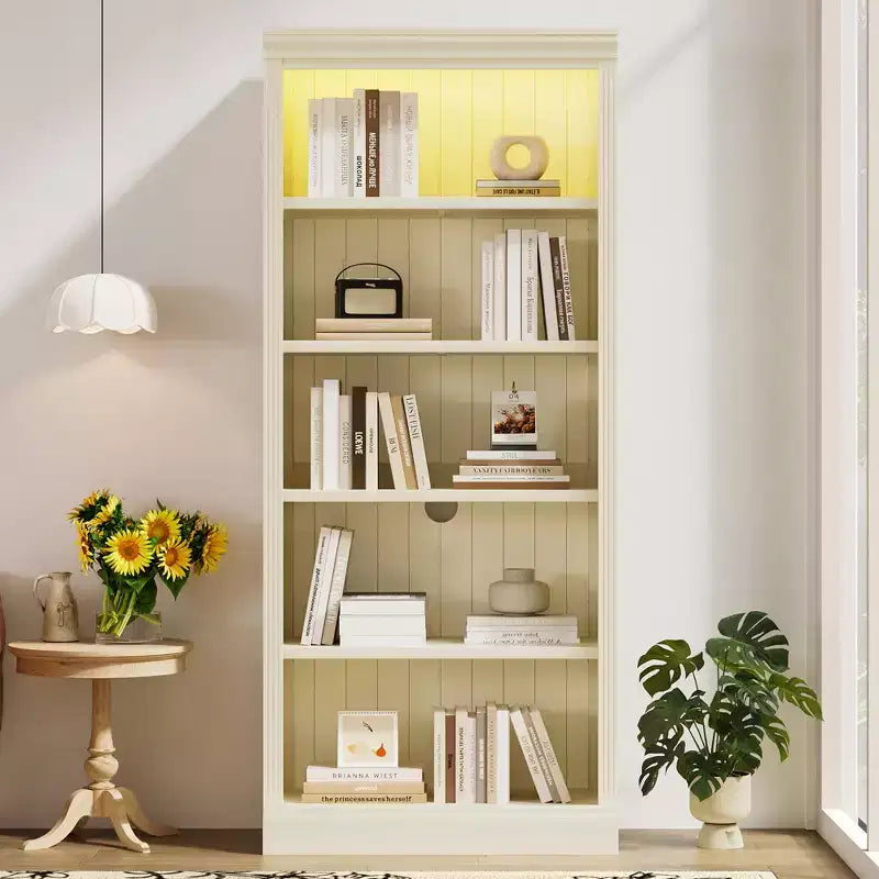 Polibi Tall LED Bookcase with Adjustable Shelves & USB Light Strip