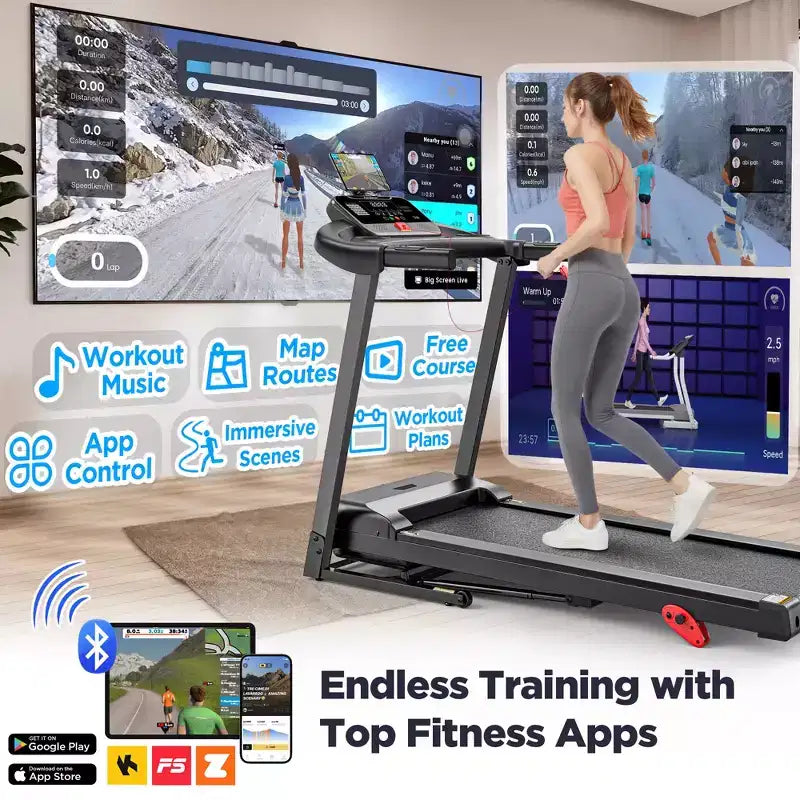 Treadmill for Home, Portable Folding Electric Exercise Treadmill with Adjustable Incline, APP Control, 64 Programs, 300 lb Capacity, 7.5MPH