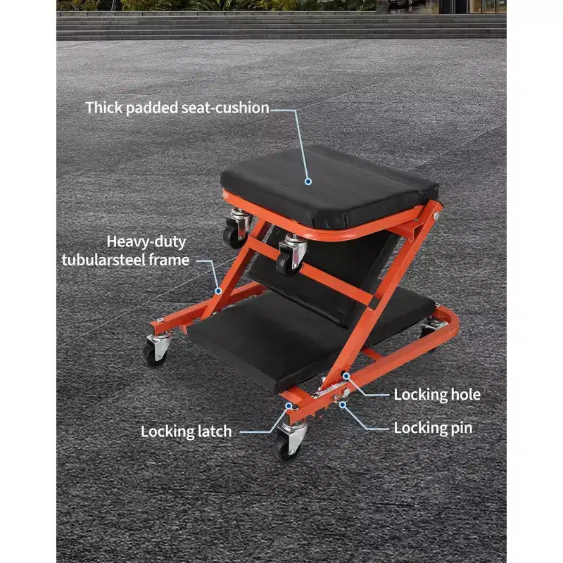 36 Z-Creeper Seat on Wheels, 2-in-1 Foldable Garage Creeper Shop Seat, 6 Swivel Casters, 330 LBS Capacity