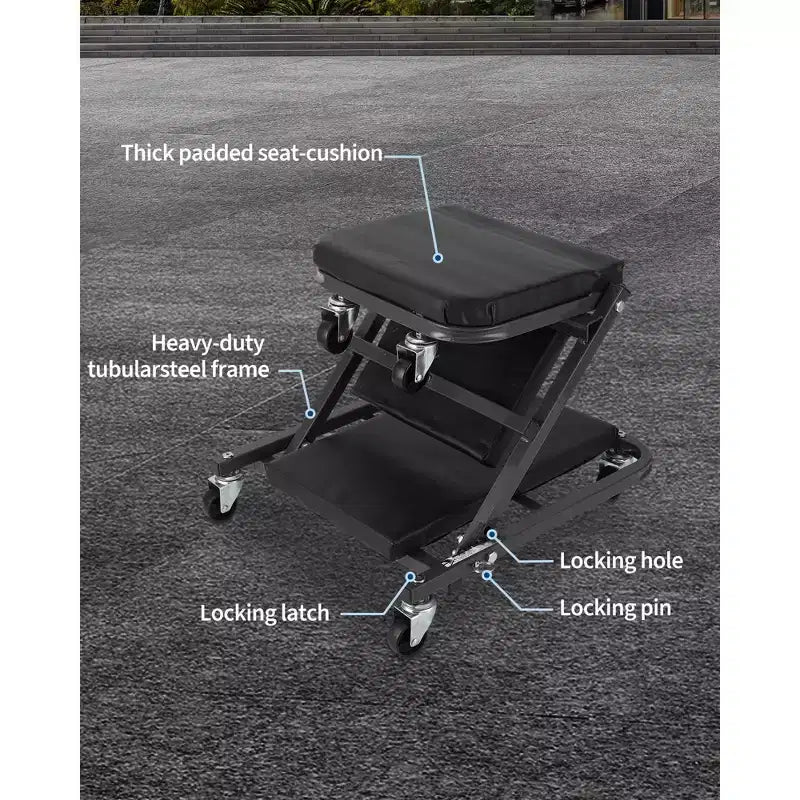 36 Z-Creeper Seat on Wheels, 2-in-1 Foldable Garage Creeper Shop Seat, 6 Swivel Casters, 330 LBS Capacity