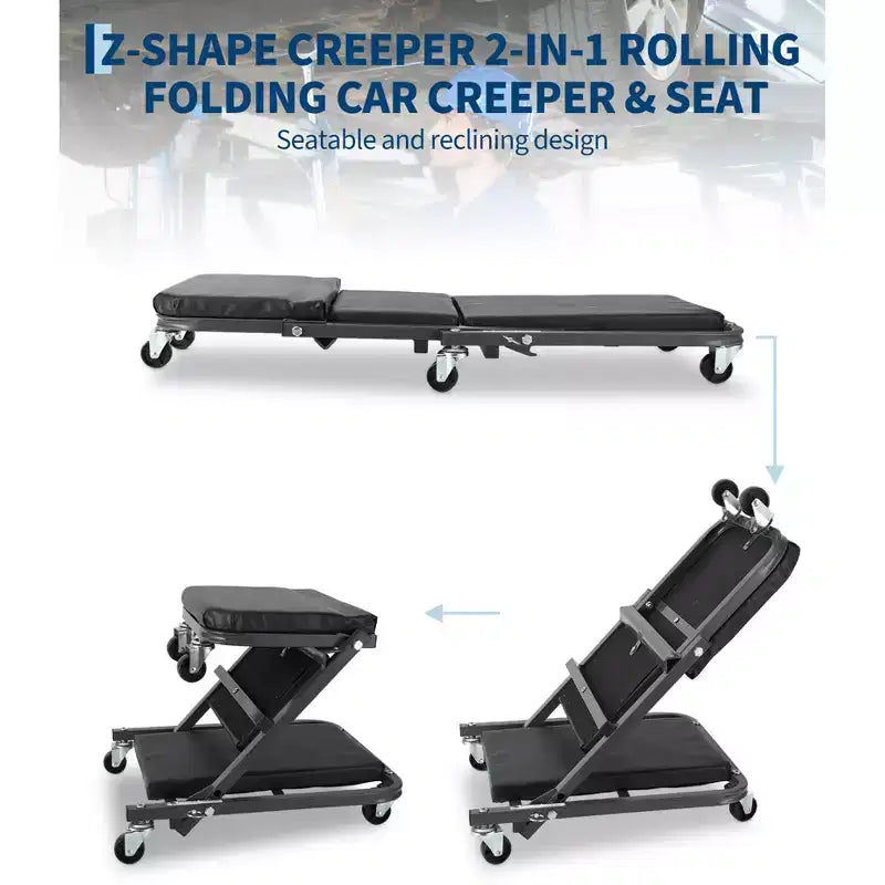 36 Z-Creeper Seat on Wheels, 2-in-1 Foldable Garage Creeper Shop Seat, 6 Swivel Casters, 330 LBS Capacity