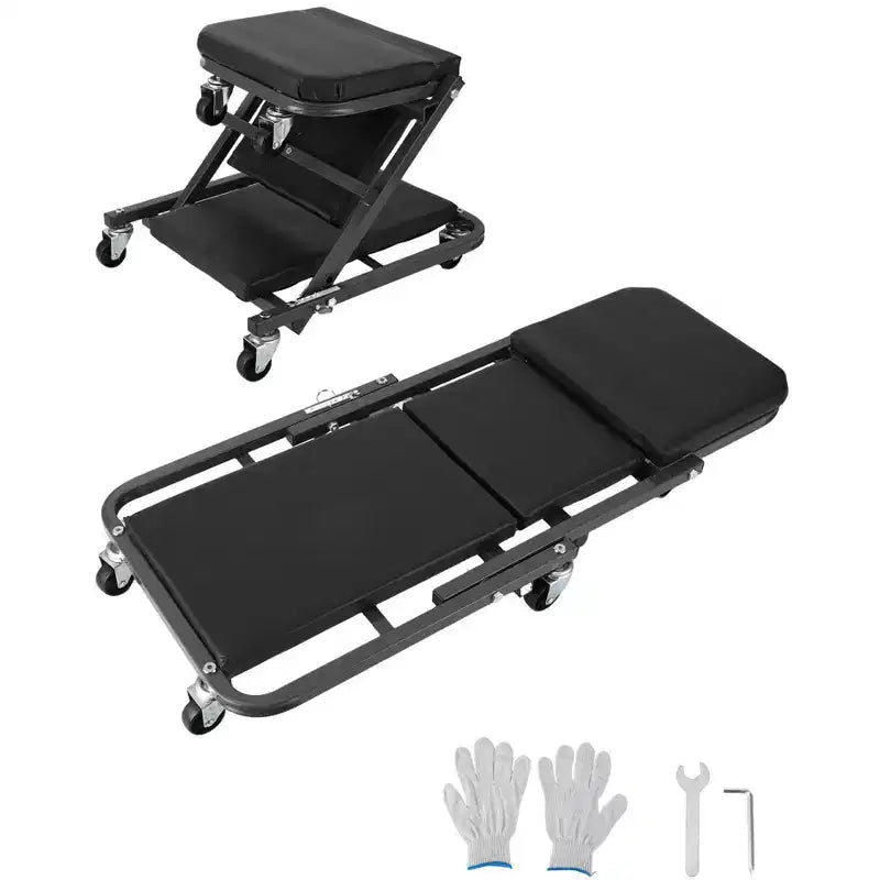 36 Z-Creeper Seat on Wheels, 2-in-1 Foldable Garage Creeper Shop Seat, 6 Swivel Casters, 330 LBS Capacity