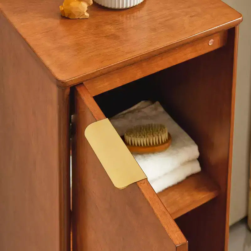 Bathroom Floor Cabinet, Single Door Storage Organizer with Open Compartment & Adjustable Shelf, Modern Storage Cabinet for Bathroom