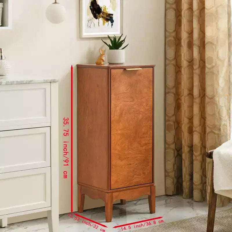 Bathroom Floor Cabinet, Single Door Storage Organizer with Open Compartment & Adjustable Shelf, Modern Storage Cabinet for Bathroom