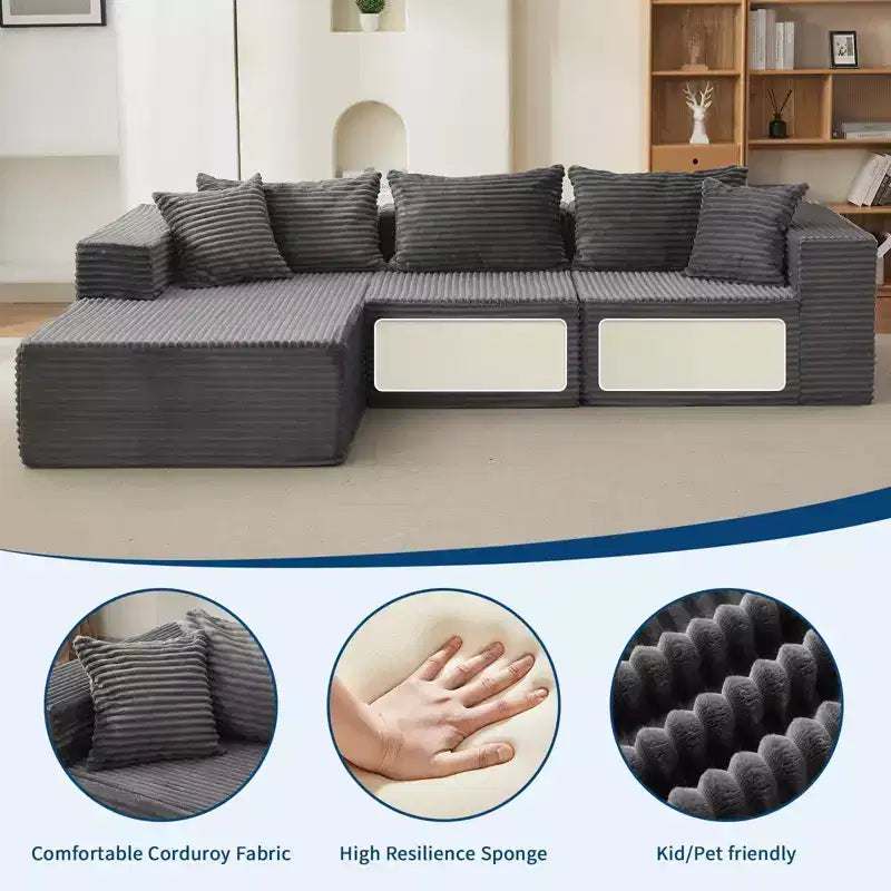 106 Cloud Couch Sectional Sofa with L-Shape Chaise and Memory Foam, 3-Seat Modular Sofa for Living Room, No Assembly Required