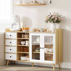 COZONY 55 Mobile Credenza da Fattoria con Ante in Vetro e Ripiani Regolabili, Grande Mobile da Cucina per Bar Caffetteria