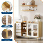 COZONY 55 Mobile Credenza da Fattoria con Ante in Vetro e Ripiani Regolabili, Grande Mobile da Cucina per Bar Caffetteria