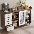 COZONY 55 Mobile Credenza da Fattoria con Ante in Vetro e Ripiani Regolabili, Grande Mobile da Cucina per Bar Caffetteria