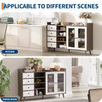 COZONY 55 Mobile Credenza da Fattoria con Ante in Vetro e Ripiani Regolabili, Grande Mobile da Cucina per Bar Caffetteria