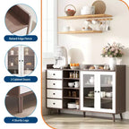 COZONY 55 Mobile Credenza da Fattoria con Ante in Vetro e Ripiani Regolabili, Grande Mobile da Cucina per Bar Caffetteria