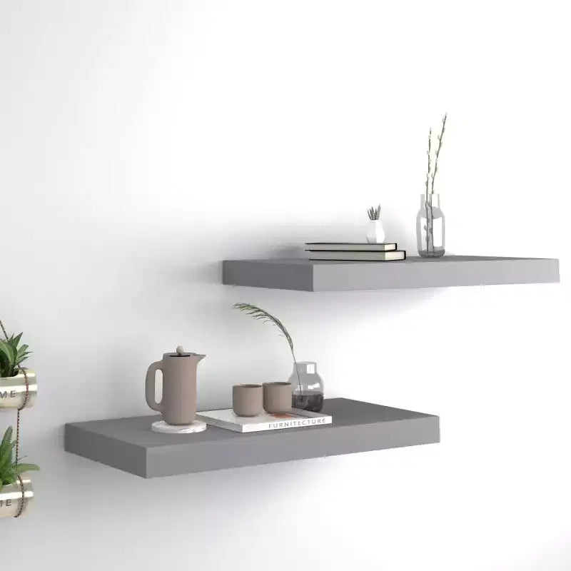 Wall Shelf Set of 2 Grey Honeycomb MDF, metal 19.7 x 9.1 in