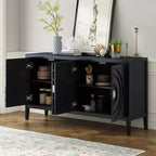 Sideboard Storage Cabinet with Circular Groove Design, Round Metal Door Handle Console Table with Adjustable Shelf, for Kitchen