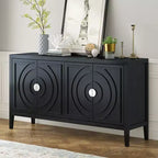 Sideboard Storage Cabinet with Circular Groove Design, Round Metal Door Handle Console Table with Adjustable Shelf, for Kitchen