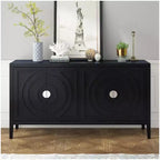 Sideboard Storage Cabinet with Circular Groove Design, Round Metal Door Handle Console Table with Adjustable Shelf, for Kitchen
