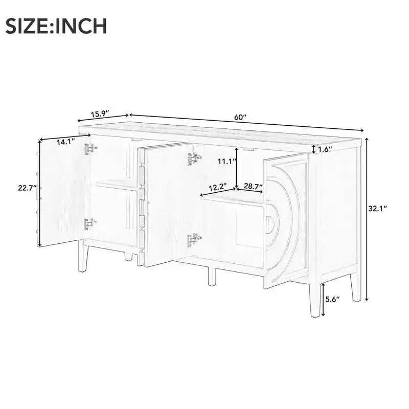 Sideboard Storage Cabinet with Circular Groove Design, Round Metal Door Handle Console Table with Adjustable Shelf, for Kitchen