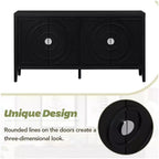 Sideboard Storage Cabinet with Circular Groove Design, Round Metal Door Handle Console Table with Adjustable Shelf, for Kitchen
