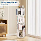 360 Rotating 4-Tier Bookshelf - Wooden Floor Standing Display Rack, Narrow Corner Organizer for Living Room, Study, Bedroom