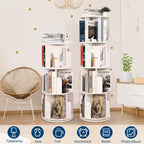 360 Rotating 4-Tier Bookshelf - Wooden Floor Standing Display Rack, Narrow Corner Organizer for Living Room, Study, Bedroom