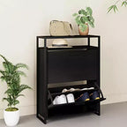 eHemco 2-Door Shoe Cabinet with Shelf, Modern Storage Organizer, Black Metal Frame, 2 Flip Drawers