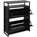 eHemco 2-Door Shoe Cabinet with Shelf, Modern Storage Organizer, Black Metal Frame, 2 Flip Drawers