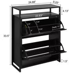 eHemco 2-Door Shoe Cabinet with Shelf, Modern Storage Organizer, Black Metal Frame, 2 Flip Drawers
