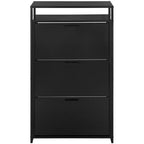 eHemco 3-Door Shoe Cabinet with Shelf, Modern Storage Organizer, Black Metal Frame, 3 Flip Drawers