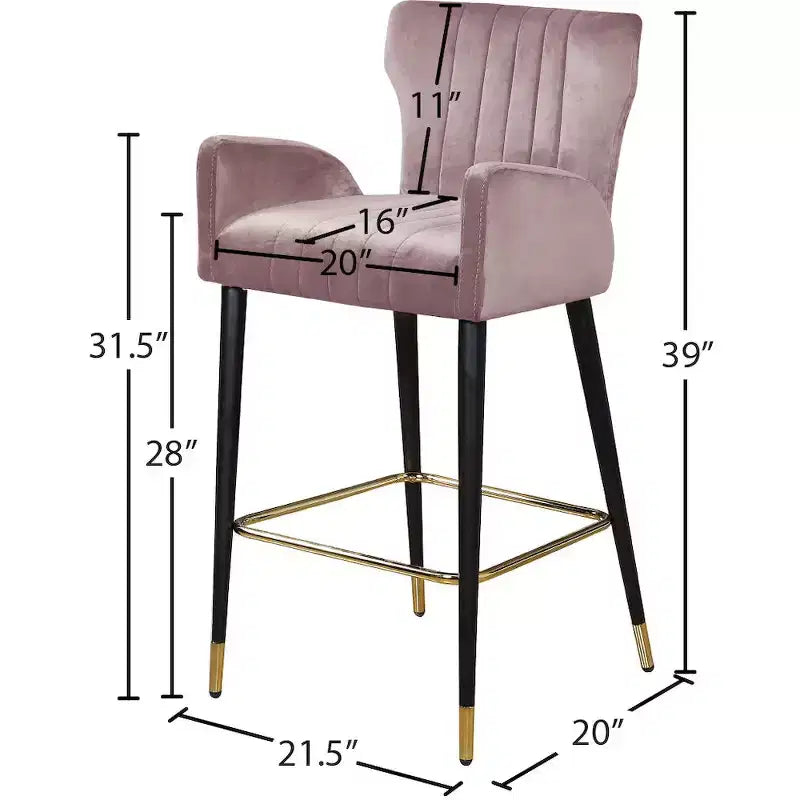 Meridian Furniture,Luxe Pink Velvet Stool, Set of 2