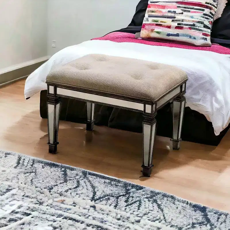 HomeRoots 25 Chocolate And Ivory Upholstered 100% Cotton Bedroom Bench