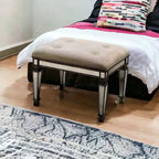 HomeRoots 25 Chocolate And Ivory Upholstered 100% Cotton Bedroom Bench