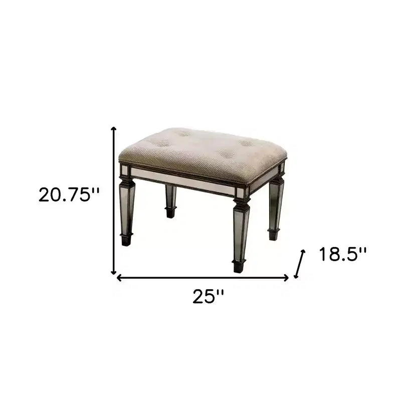 HomeRoots 25 Chocolate And Ivory Upholstered 100% Cotton Bedroom Bench