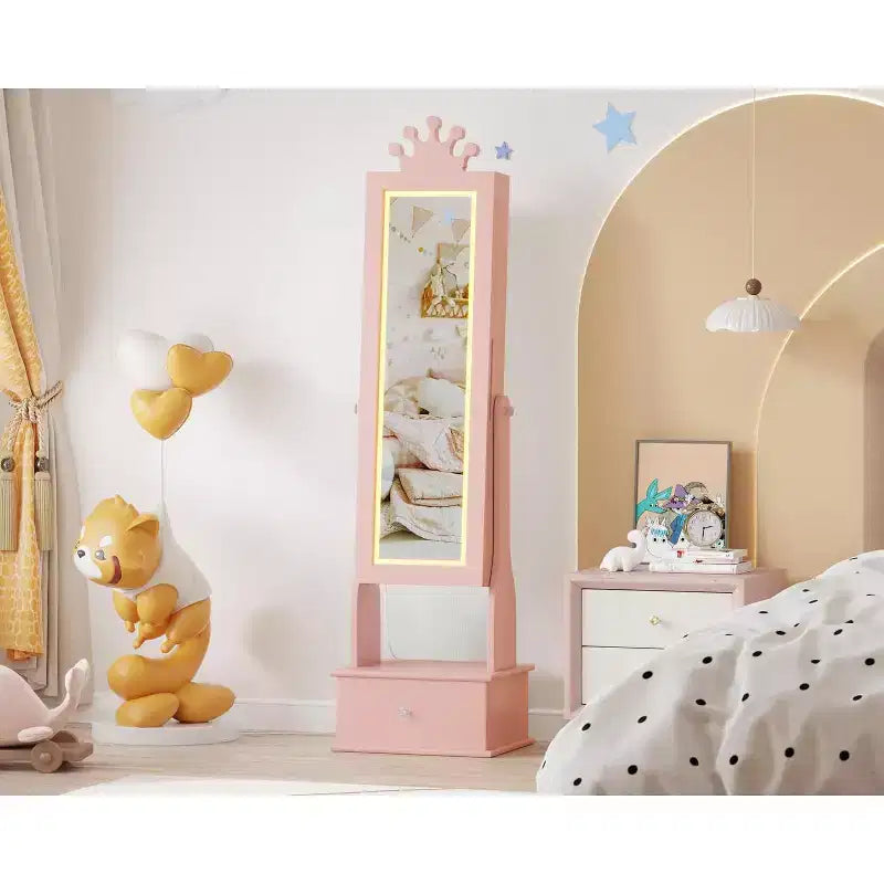 46 Mobile Portagioie per Bambini con Specchio a Figura Intera, Cassetti Portaoggetti e Armadietto Portagioie per Compleanni di Bambini