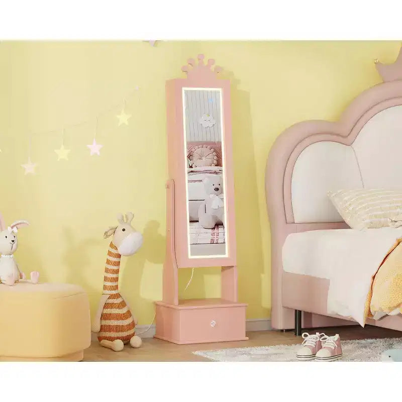46 Mobile Portagioie per Bambini con Specchio a Figura Intera, Cassetti Portaoggetti e Armadietto Portagioie per Compleanni di Bambini