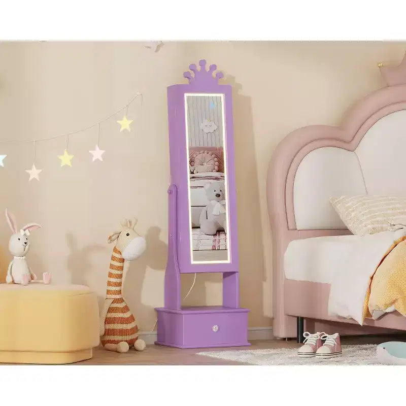 46 Mobile Portagioie per Bambini con Specchio a Figura Intera, Cassetti Portaoggetti e Armadietto Portagioie per Compleanni di Bambini