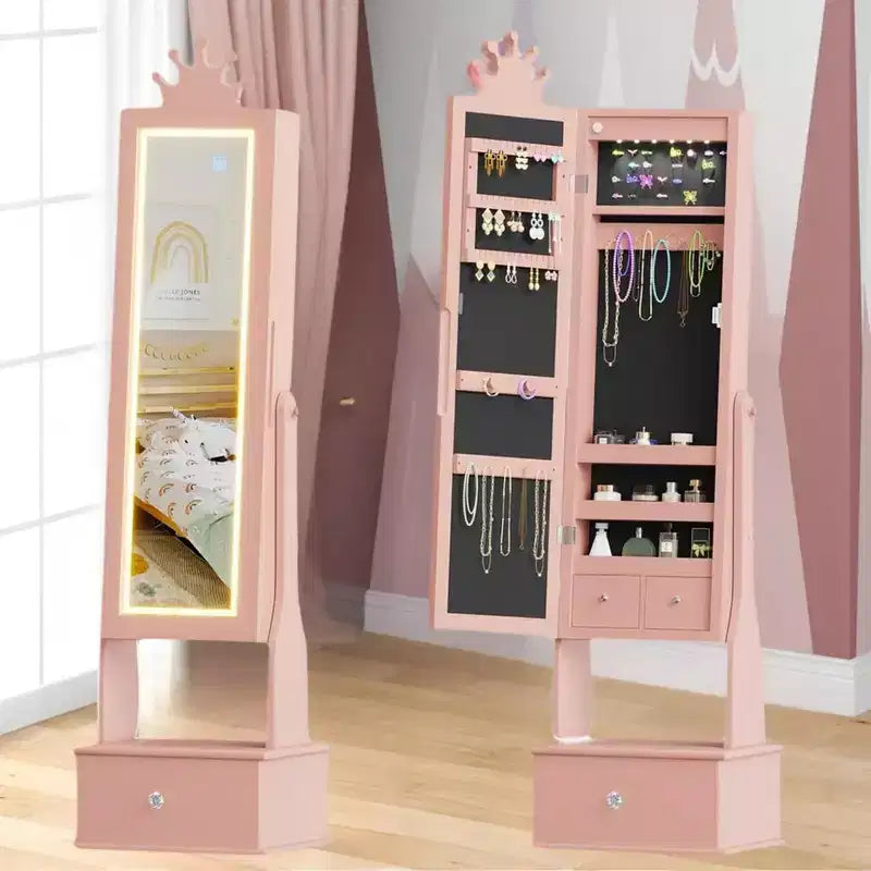 46 Mobile Portagioie per Bambini con Specchio a Figura Intera, Cassetti Portaoggetti e Armadietto Portagioie per Compleanni di Bambini