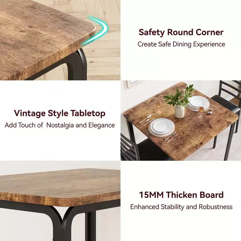 Set di 3 pezzi con tavolo e sedie per cucina/sala da pranzo, set moderno per due, 2 sedie con schienale in metallo, per angolo pranzo, cucina, sala da pranzo