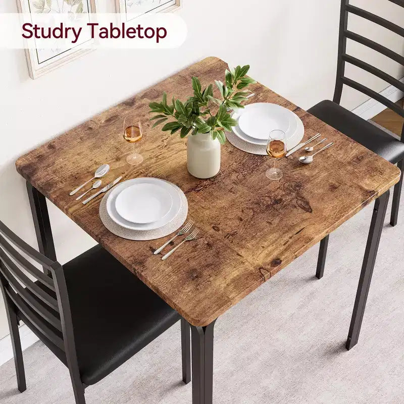 Set di 3 pezzi con tavolo e sedie per cucina/sala da pranzo, set moderno per due, 2 sedie con schienale in metallo, per angolo pranzo, cucina, sala da pranzo