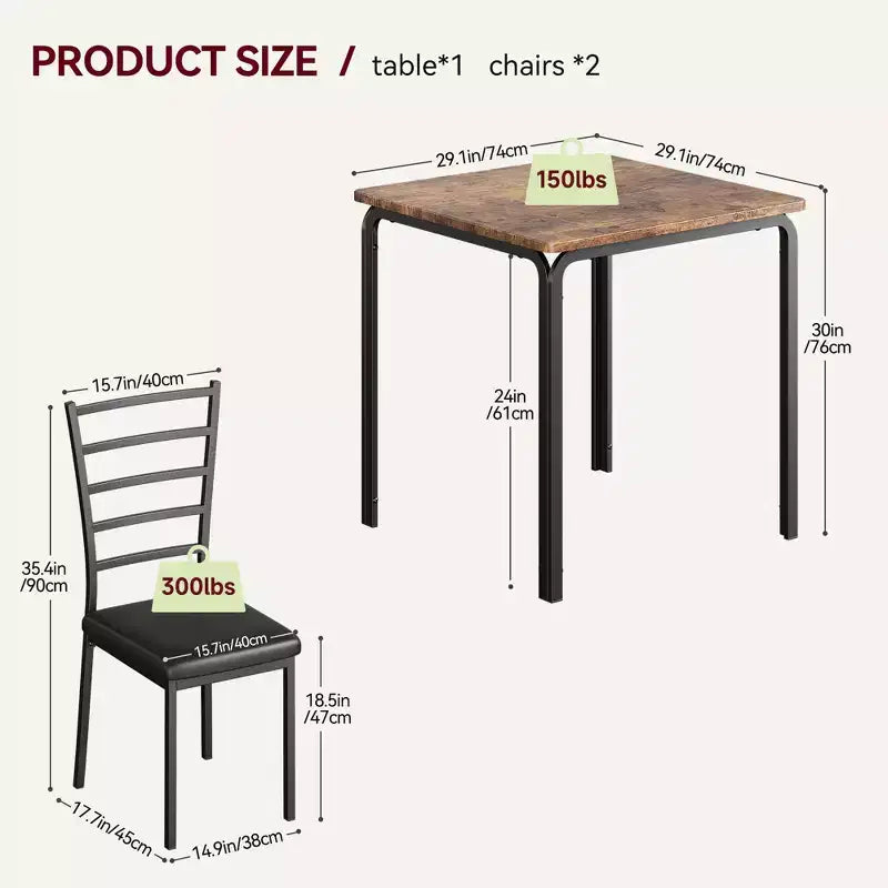 Set di 3 pezzi con tavolo e sedie per cucina/sala da pranzo, set moderno per due, 2 sedie con schienale in metallo, per angolo pranzo, cucina, sala da pranzo
