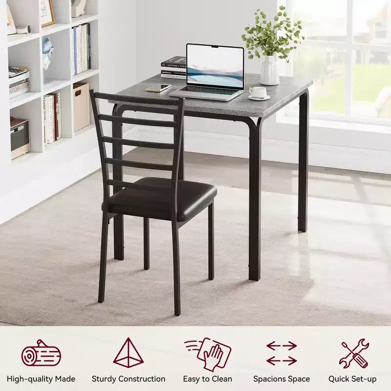 Set di 3 pezzi con tavolo e sedie per cucina/sala da pranzo, set moderno per due, 2 sedie con schienale in metallo, per angolo pranzo, cucina, sala da pranzo