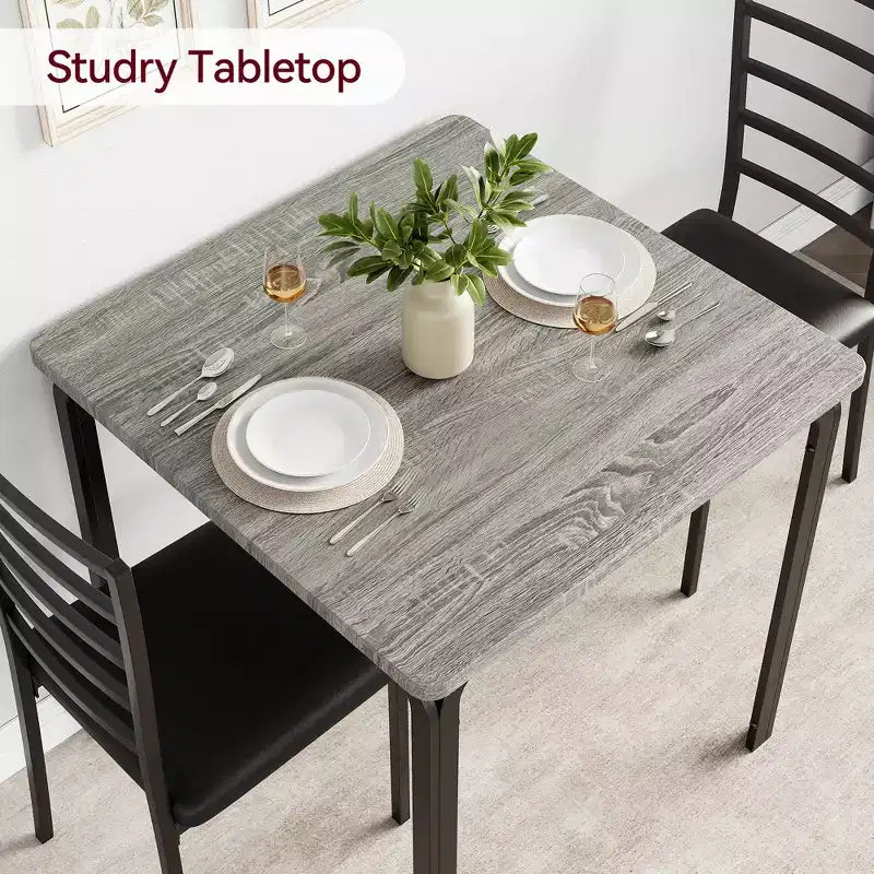 Set di 3 pezzi con tavolo e sedie per cucina/sala da pranzo, set moderno per due, 2 sedie con schienale in metallo, per angolo pranzo, cucina, sala da pranzo